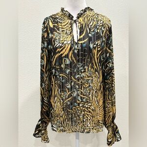 White House Black Market Black and Gold Blouse